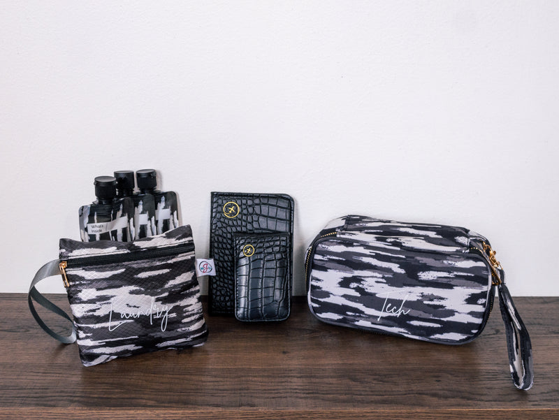 Travel Essentials Carnivale Collection Complete Set | 5 Accessories | Black, White, & Gray