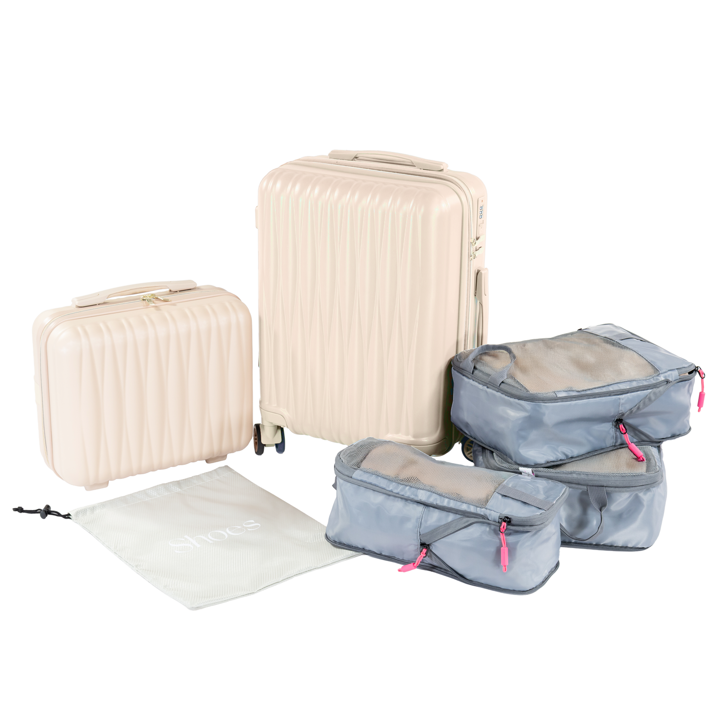 Ms. Jetsetter 2-Piece Expandable Luggage Set with Bonus Shoe Bag & 3-Piece Packing Cube Set