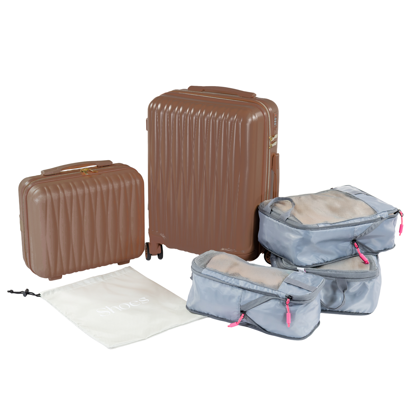 Ms. Jetsetter 2-Piece Expandable Luggage Set with Bonus Shoe Bag & 3-Piece Packing Cube Set