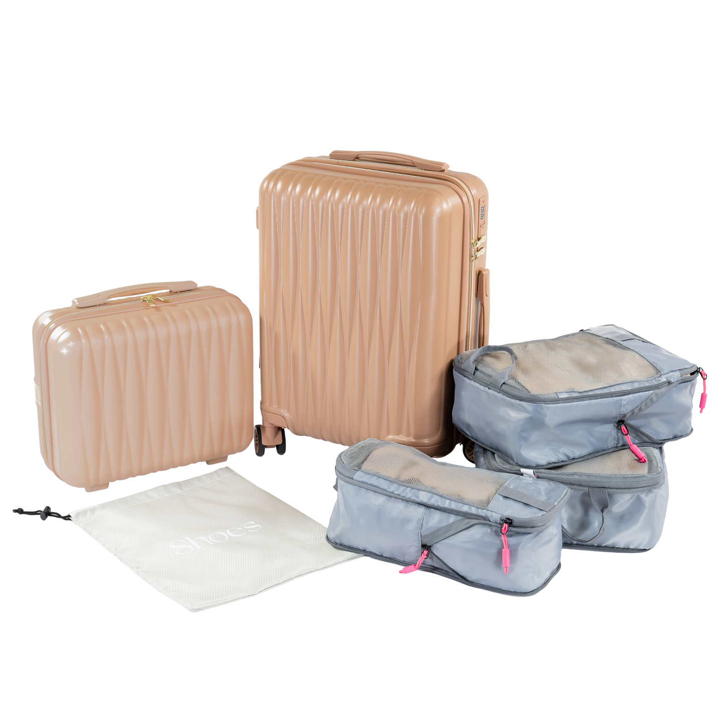 Ms. Jetsetter 2-Piece Expandable Luggage Set with Bonus Shoe Bag & 3-Piece Packing Cube Set