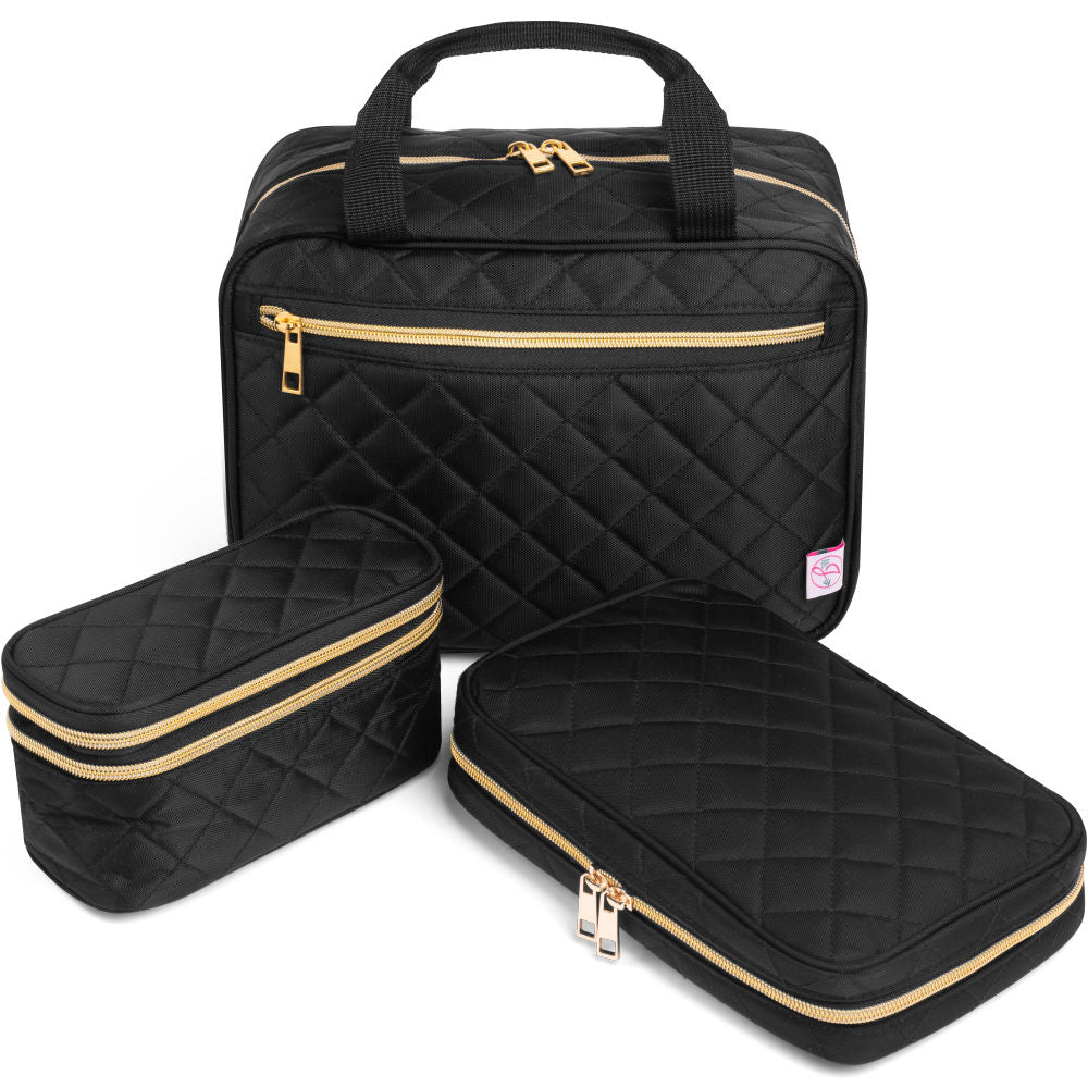Ms. Jetsetter Black Travel Trio + 2-Piece Carry-On Luggage Set