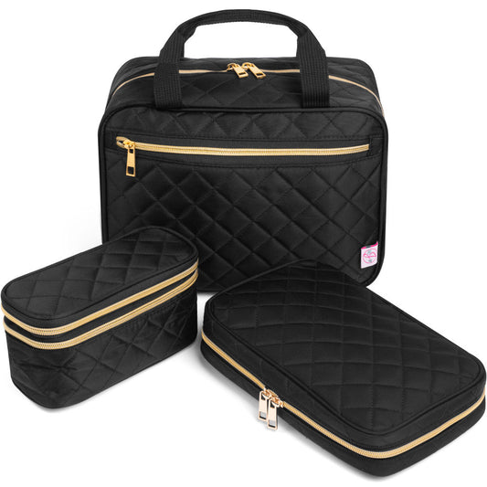 Ms. Jetsetter Black Travel Trio + 2-Piece Carry-On Luggage Set