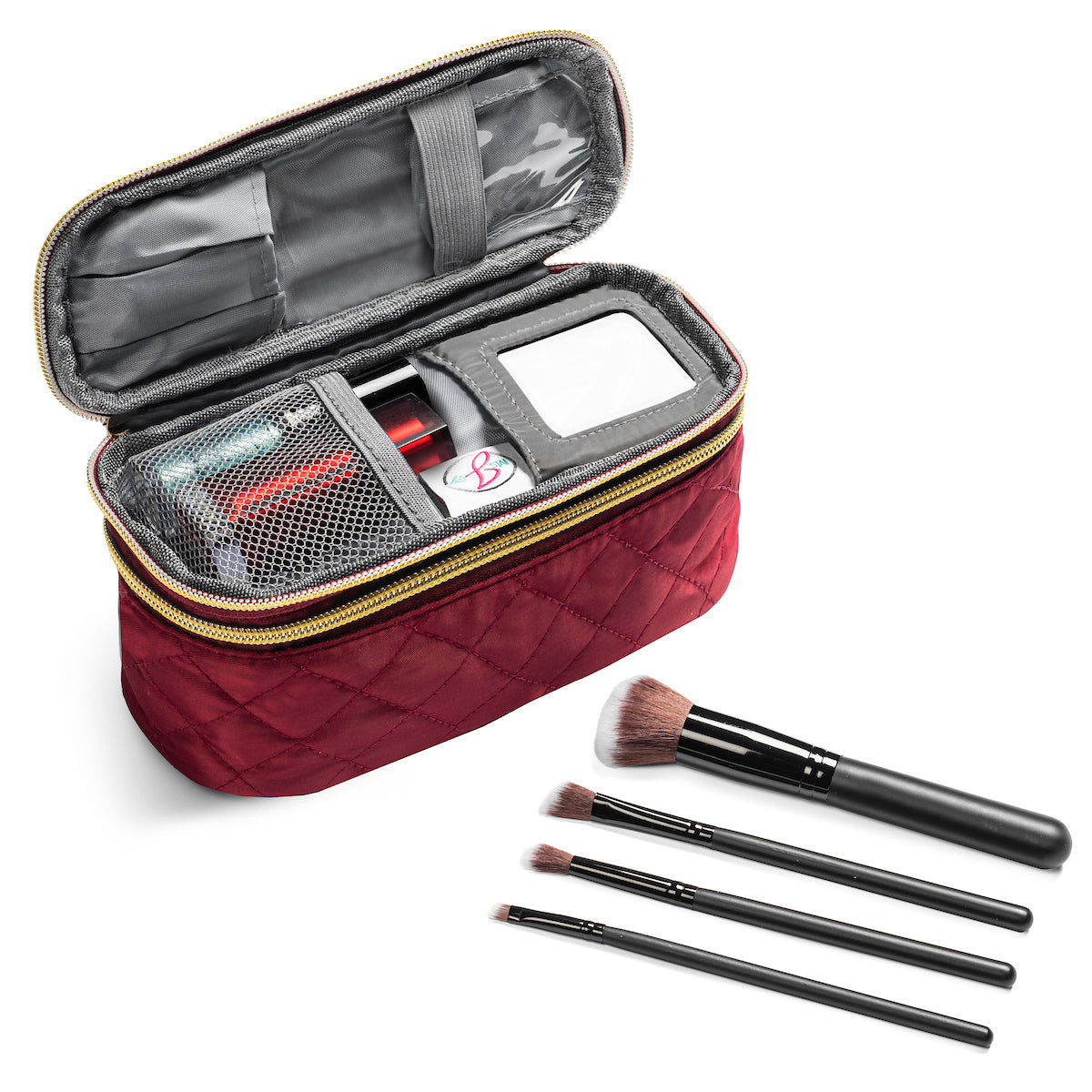 Ms. J Travel Makeup Case | With Mirror and Travel-Sized Makeup Brushes