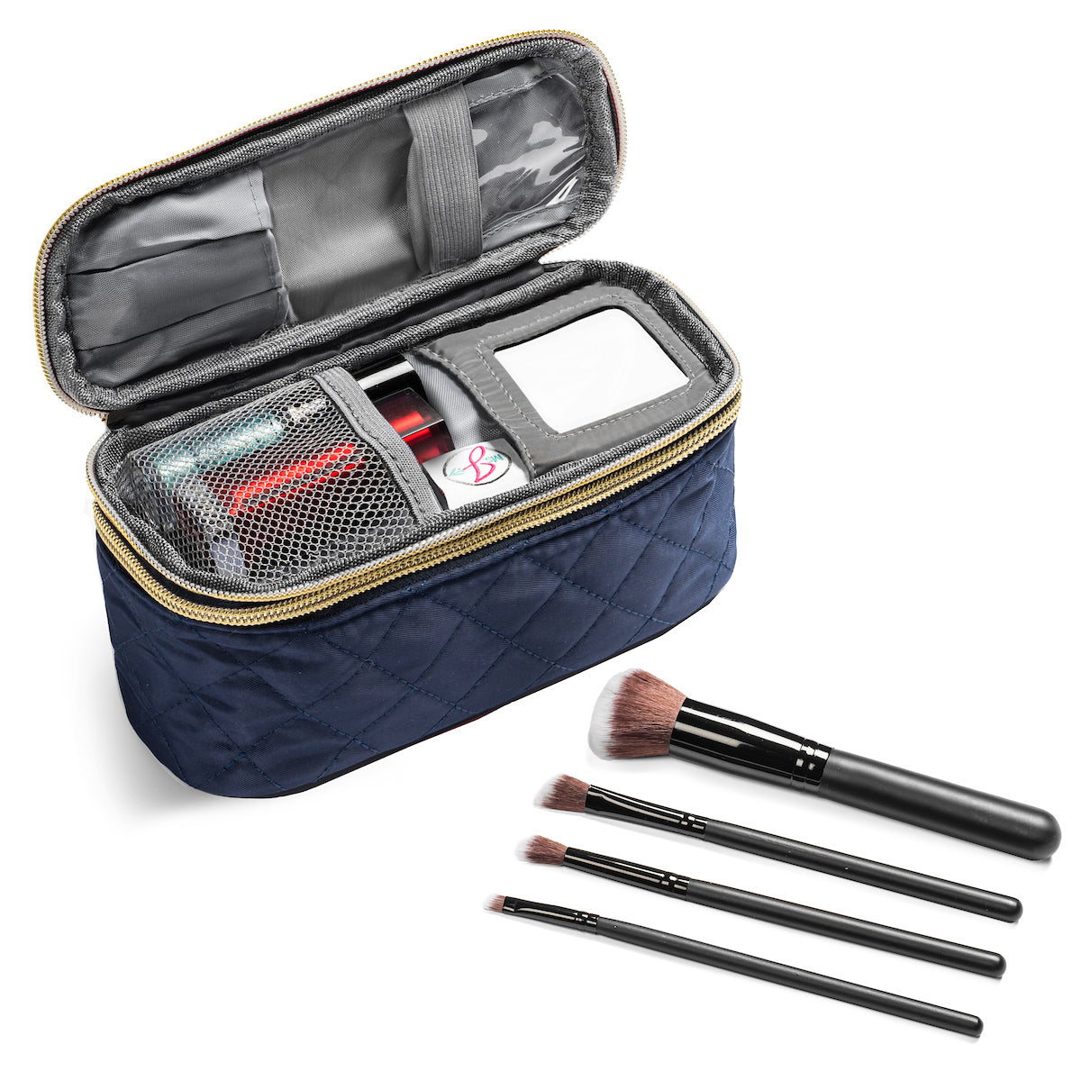 Ms. J Travel Makeup Case | With Mirror and Travel-Sized Makeup Brushes