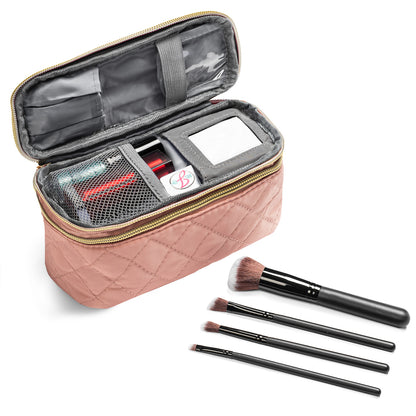 Ms. J Travel Makeup Case | With Mirror and Travel-Sized Makeup Brushes