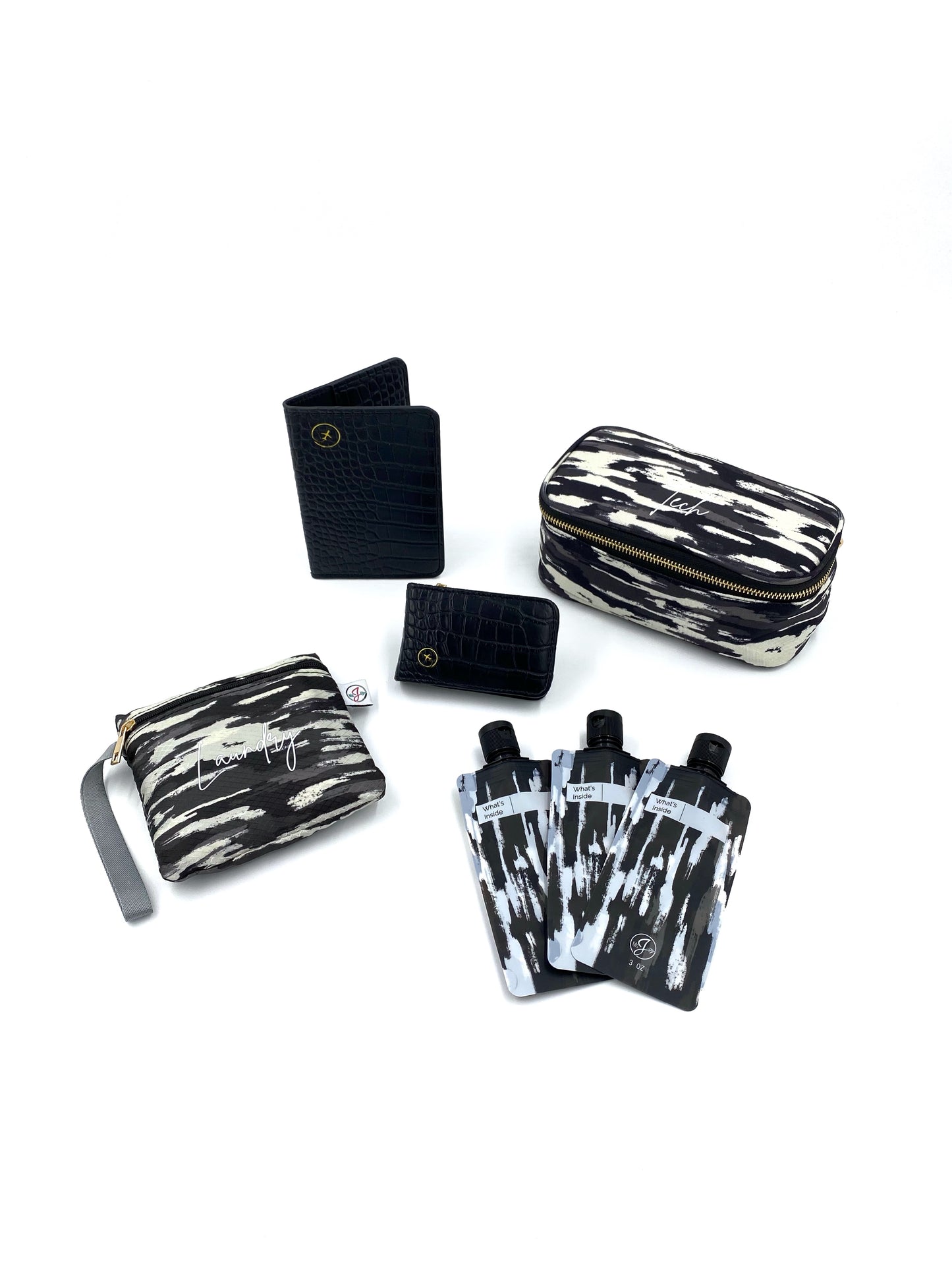 Travel Essentials Carnivale Collection Complete Set | 5 Accessories | Black, White, & Gray